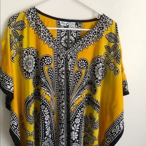 Women’s Sante spring Classic Yellow and Black Floral Women's Tunic kimono top